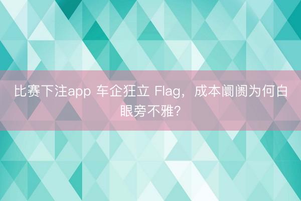 比赛下注app 车企狂立 Flag，成本阛阓为何白眼旁不雅？