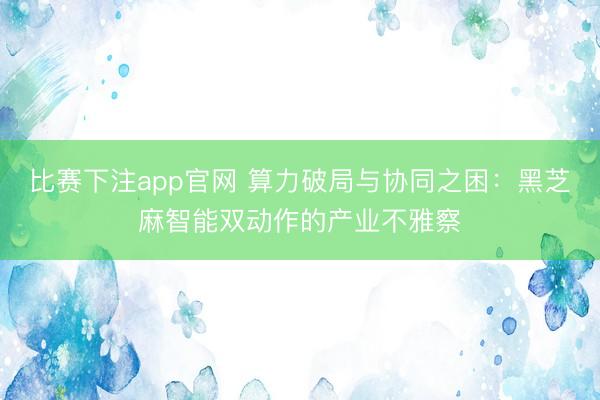 比赛下注app官网 算力破局与协同之困：黑芝麻智能双动作的产业不雅察