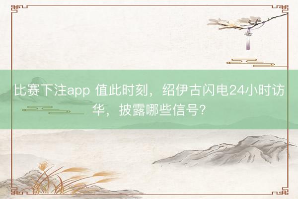 比赛下注app 值此时刻，绍伊古闪电24小时访华，披露哪些信号？