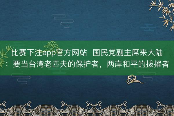 比赛下注app官方网站  国民党副主席来大陆：要当台湾老匹夫的保护者，两岸和平的拔擢者