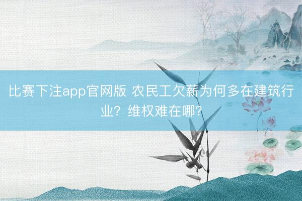 比赛下注app官网版 农民工欠薪为何多在建筑行业?维权难在哪?