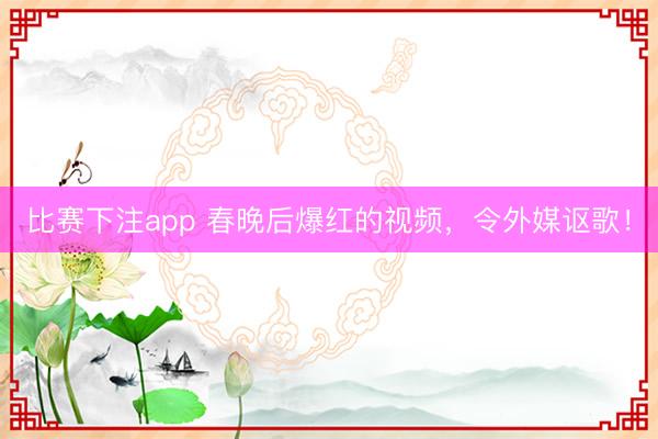 比赛下注app 春晚后爆红的视频，令外媒讴歌！