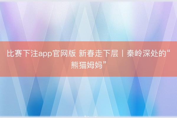 比赛下注app官网版 新春走下层丨秦岭深处的“熊猫姆妈”