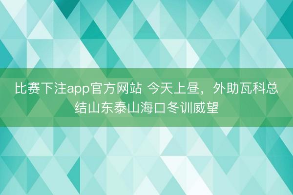 比赛下注app官方网站 今天上昼，外助瓦科总结山东泰山海口冬训威望
