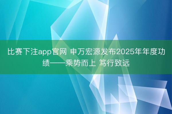 比赛下注app官网 申万宏源发布2025年年度功绩——乘势而上 笃行致远