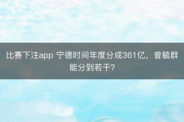 比赛下注app 宁德时间年度分成361亿，曾毓群能分到若干？