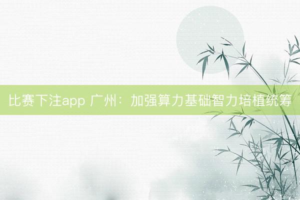 比赛下注app 广州：加强算力基础智力培植统筹