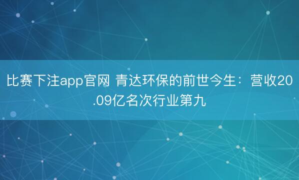 比赛下注app官网 青达环保的前世今生：营收20.09亿名次行业第九