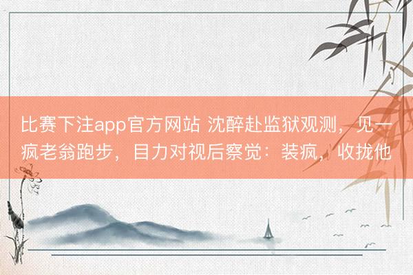 比赛下注app官方网站 沈醉赴监狱观测，见一疯老翁跑步，目力对视后察觉：装疯，收拢他