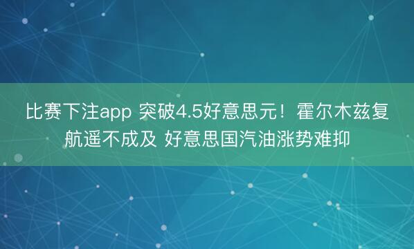 比赛下注app 突破4.5好意思元！霍尔木兹复航遥不成及 好意思国汽油涨势难抑