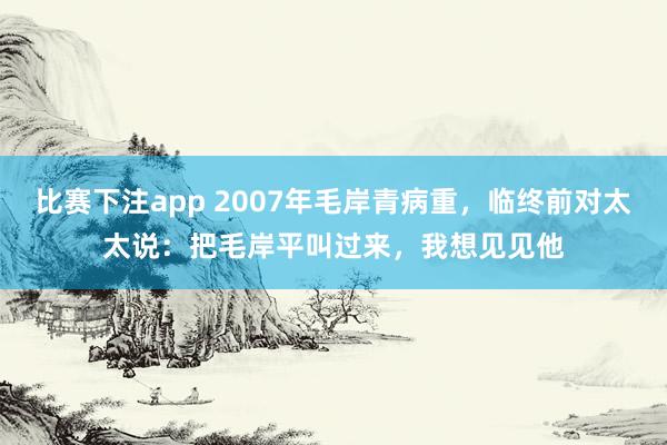 比赛下注app 2007年毛岸青病重，临终前对太太说：把毛岸平叫过来，我想见见他