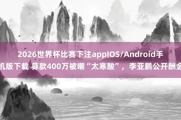 2026世界杯比赛下注appIOS/Android手机版下载 募款400万被嘲“太寒酸”,李亚鹏公开酬金