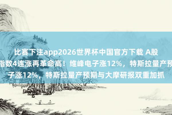 比赛下注app2026世界杯中国官方下载 A股异动丨机器东谈主办法指数4连涨再革命高!维峰电子涨12%,特斯拉量产预期与大摩研报双重加抓