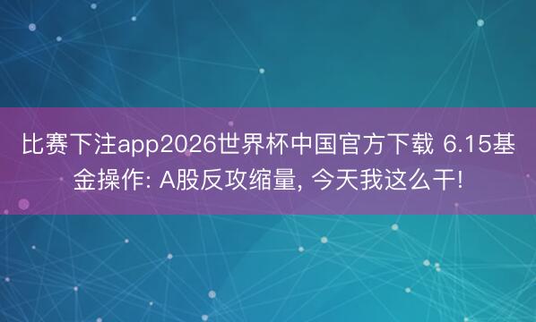 比赛下注app2026世界杯中国官方下载 6.15基金操作: A股反攻缩量， 今天我这么干!
