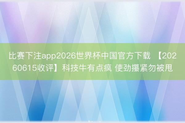 比赛下注app2026世界杯中国官方下载 【20260615收评】科技牛有点疯 使劲攥紧勿被甩